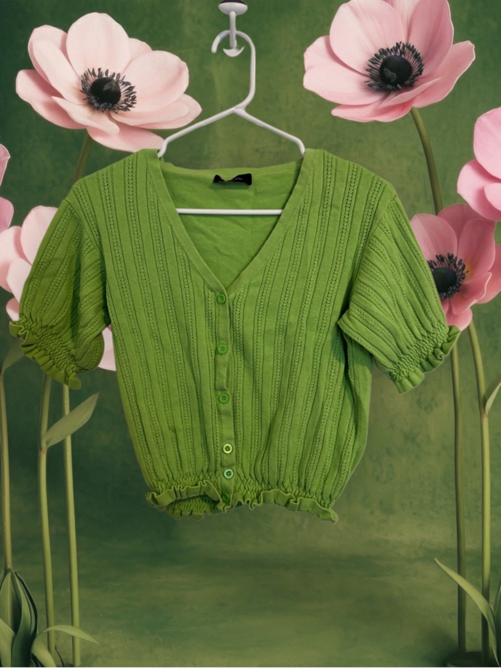 Cropped Lime Green Button-Up Blouse – Messbebe Trendy Top